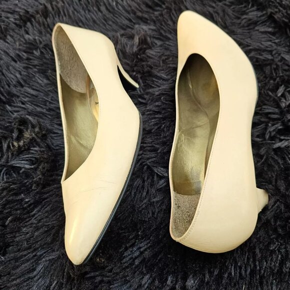 YSL Paris Women Heel Sandal Beige Leather Upper Shoes Saint Laurent Size 36.5 - Picture 6 of 11